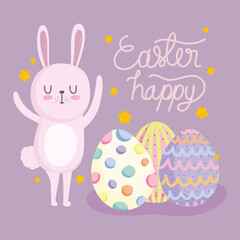 cute easter catoon bunny with decorative eggs