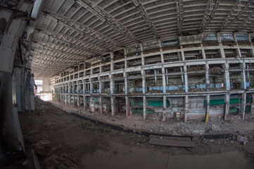 Blue cooling tower in abandoned power plant EC2