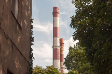 Blue cooling tower in abandoned power plant EC2