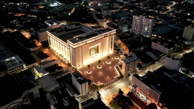 Templo de Salomao view at night, illuminated church in Sao Paulo, Brazil.Templo de Salomao view at night, illuminated church in Sao Paulo, Brazil.Templo de Salomao view at night, illuminated church.