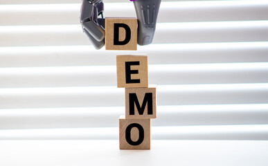 DEMO word made with building blocks isolated on white