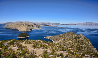 Panoramic view of Lake Titicaca from Isla del Sol, Bolivia