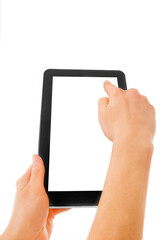 in human hands tablet computer touch-screen gadget with isolated