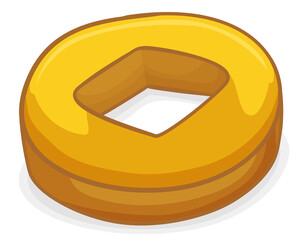 Traditional Chinese golden coin in cartoon style, Vector Illustration