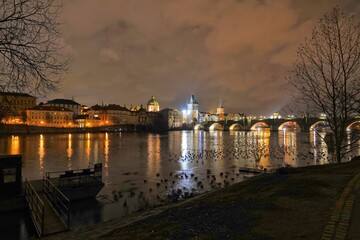 Fototapeta premium Charles Bridge in Prague, Czech Republic, by night.