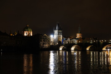 Fototapeta na wymiar Charles Bridge in Prague, Czech Republic, by night.