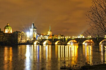 Fototapeta na wymiar Charles Bridge in Prague, Czech Republic, by night.