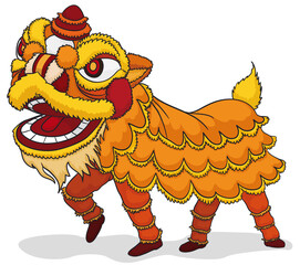 Traditional Chinese costume for lion dance performance, Vector Illustration