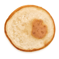 One pancake isolated on white background cutout. Top view.