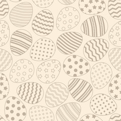 Easter egg vector seamless pattern. Line doodles. Vintage eggs on pastel background. Holiday print