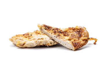 cooked chop pork meat isolated on white background. fried fillet cut out