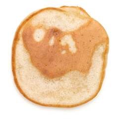 One pancake isolated on white background cutout. Top view.
