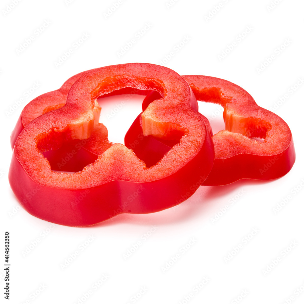 Wall mural Red sweet bell pepper slices isolated on white background cutout