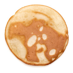 One pancake isolated on white background cutout. Top view.