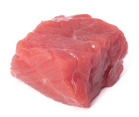 Raw chopped beef meat cube isolated om white background cut out.