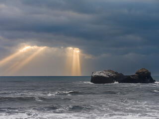 Coast near Vik y Myrdal during winter. Storm at Dyrholaey, Iceland.