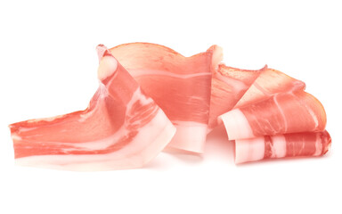 Italian prosciutto crudo or jamon. Raw ham. Isolated on white background