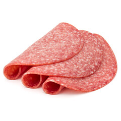 Salami smoked sausage slices isolated on white background