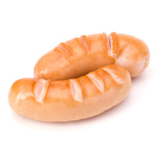 Two grilled sausages isolated on white background cutout