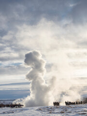 Geyser Strokkur in the geothermal area Haukadalur part of the Golden Circle during winter, Iceland.
