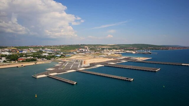 Aerial view of a construction of ferry port at Zadar, Croatia