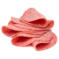 Salami smoked sausage slices isolated on white background