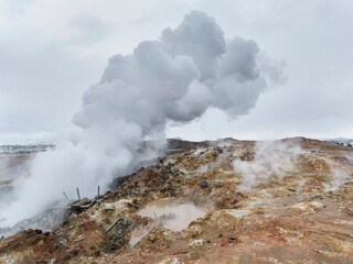 Geothermal area Gunnuhver on Reykjanes peninsula during winter, Iceland.