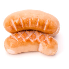 Fried sausages isolated on white background cutout