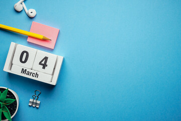 4 fourth day of Spring month calendar march with copy space.
