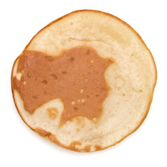 One pancake isolated on white background cutout. Top view.