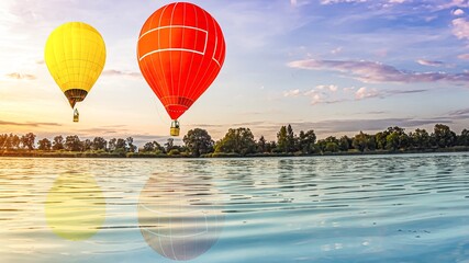 balloon over the river. flight to the sky