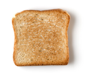 Toast slice isolated on white background close up.   Top view.
