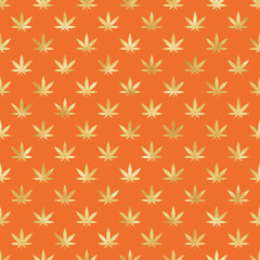 Marijuana Seamless Pattern - Gold foil textured marijuana leaves repeating pattern design