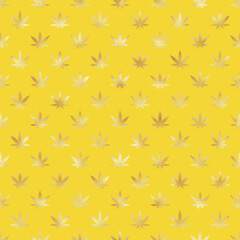 Marijuana Seamless Pattern - Gold foil textured marijuana leaves repeating pattern design