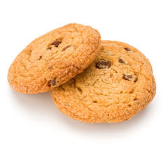 Chocolate chip cookies isolated on white background. Sweet biscuits. Homemade pastry.