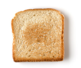 Toast slice isolated on white background close up.   Top view.