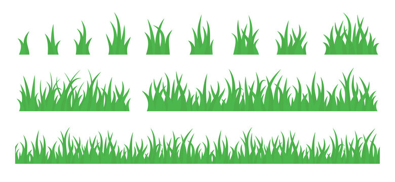 Grass tuft and seamless horizontal green turf vector set