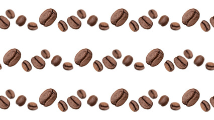 Coffee beans seamless pattern. Isolated on white background, line arrangement.