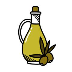 olive oil doodle icon, vector color line illustration