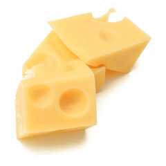 Cubes of cheese. Cheese block isolated on white background cutout