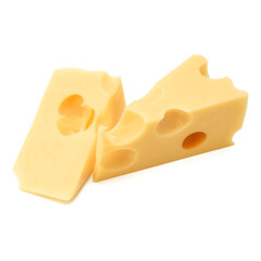Cubes of cheese. Cheese block isolated on white background cutout