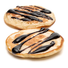 Two pancakes isolated on white background cutout.