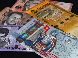 dram, current money of armenia with selective focus