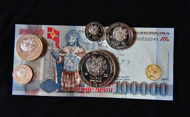 dram, current money of armenia with selective focus