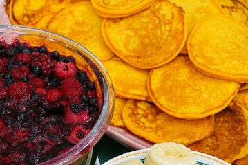 Platter of vegan pumpkin pancakes in the fall