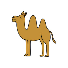 camel doodle icon, vector color line illustration