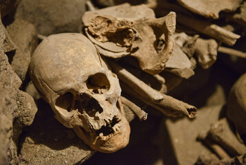 Monks skulls inside the crypt of the San Francisco Church and Convent, Potosí, Bolivia