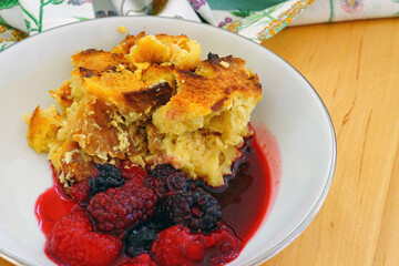Dish of challah bread pudding