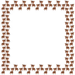 Square isolated frame of cute cartoon okapi characters smiling with rosy cheeks. Template of African artiodactyl jungle animals on a white background. Place for text. Vector.