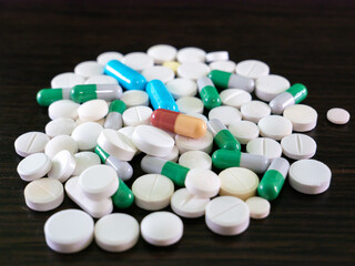 Lots of pills, medicines, different colors